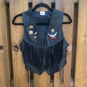 Vintage Leather Motor Vest w/Harley Davidson Pins